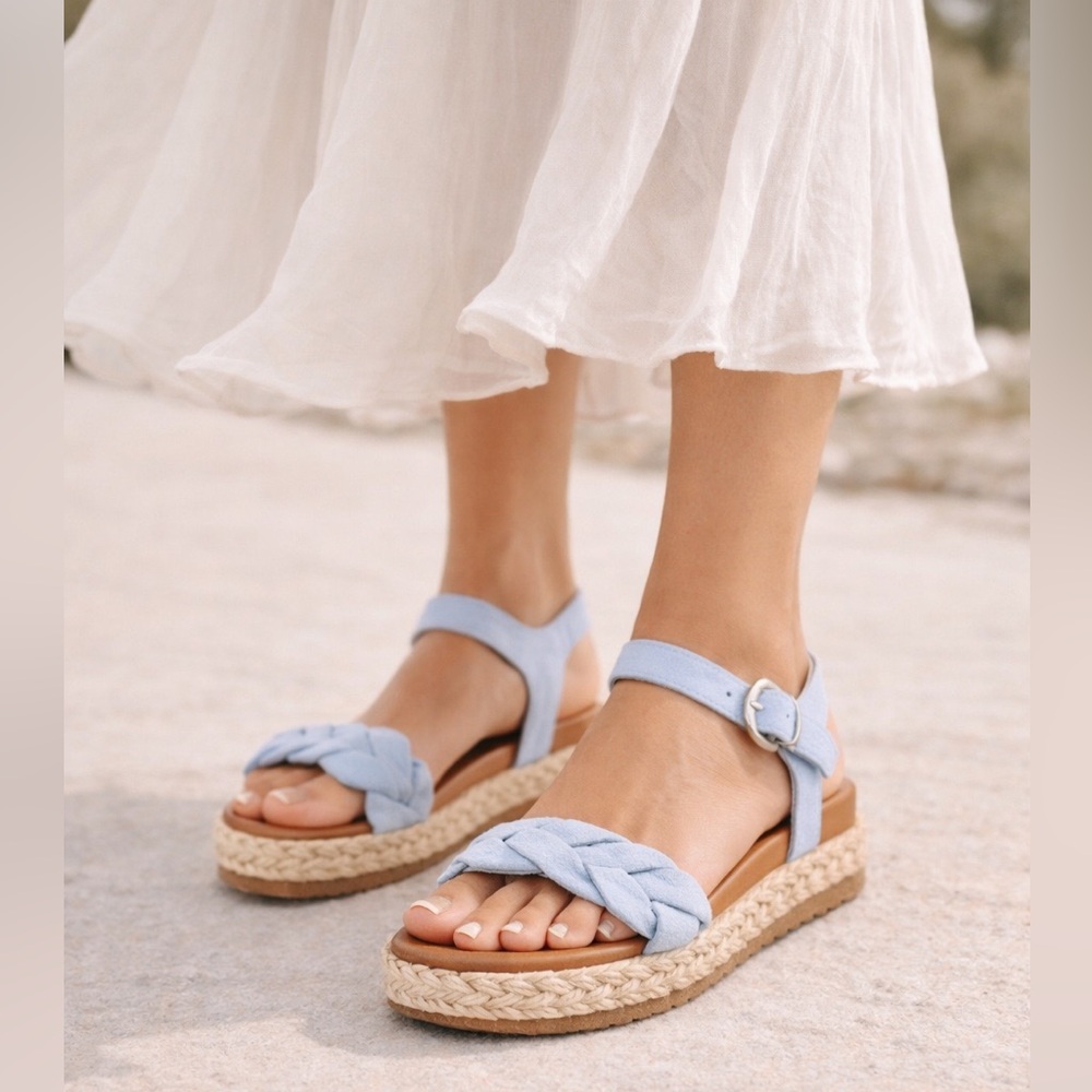 Naturalizer Women's Neila Leather Comfort Sandal Ice Blue‎ Size 9